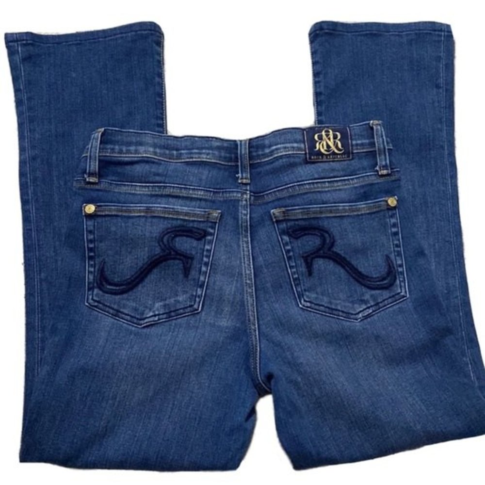 * Rock & Republic Size 8 S Kassandra Bootcut Jeans 8 Short Inseam Logo Y2K